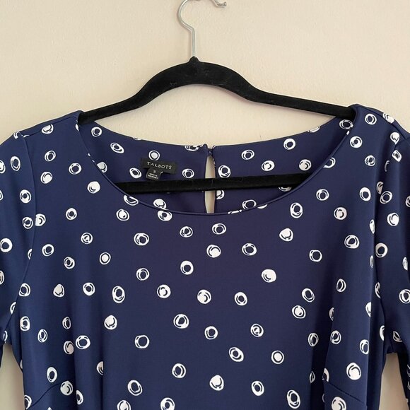 Talbots Women's Navy White Polka Dot Tie Sleeve Dress Ruffle Dress Size Small - Picture 6 of 11
